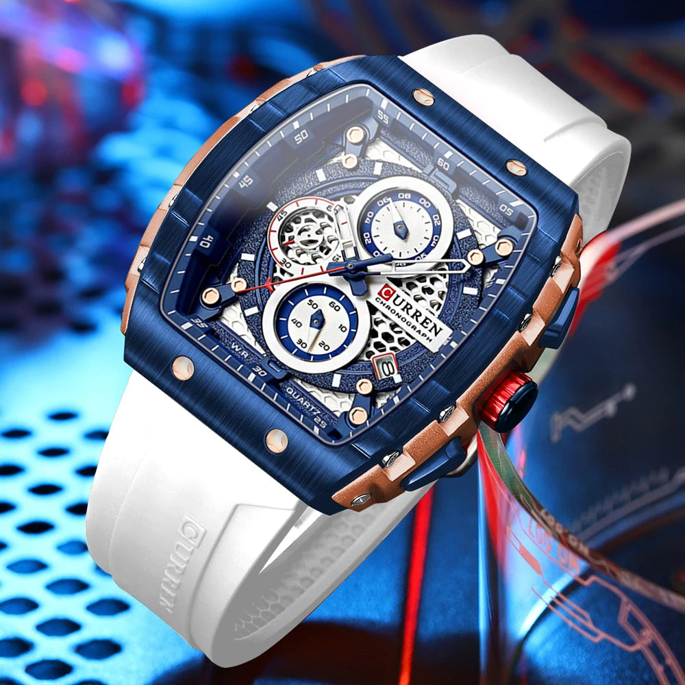 CURREN Fashion men watch brand unique square design luxury quartz sports tape watches men waterproof