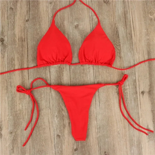 Solid Tie-Side G-String Bikini, Breathtaking Bathing Suit with Feminine Bandage Design - Ideal Brazilian Bikini for the Beach