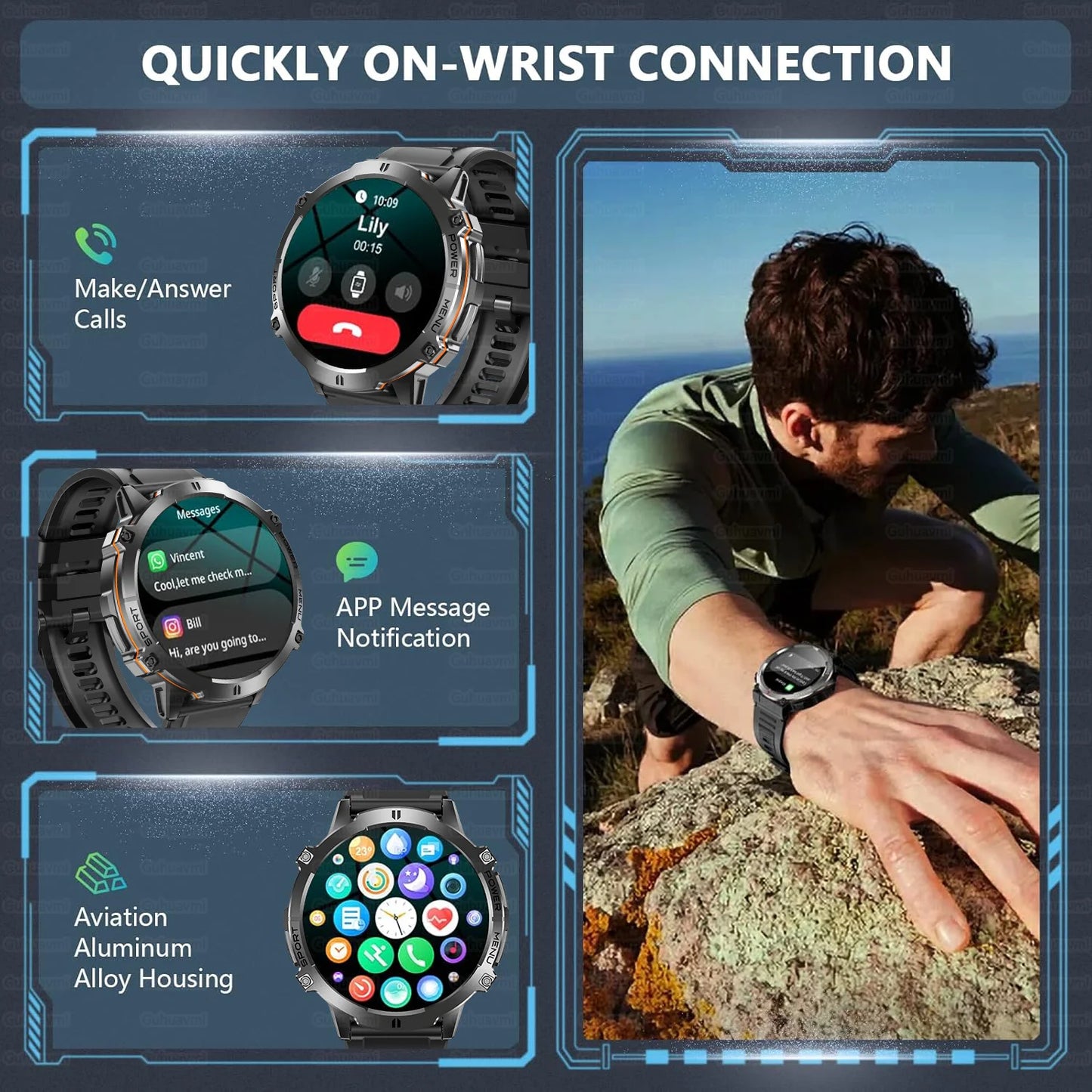 T-Rex 3 Military Grade 1000mAh Battery Smart Watch 10ATM Waterproof GPS Compass Altimeter Call AMOLED Men Swim Sports Smartwatch