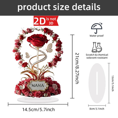 2D acrylic ornament, red rose, mother pattern, flat, elegant table decoration, branch, child, for mother, gifts.