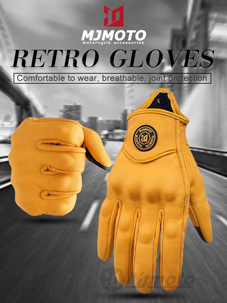 Classic Retro Leather Motorcycle Gloves Summer Wear-Resistant Anti-Slip Men Women Mountain Bike Moto Biker Bicycle Accessories