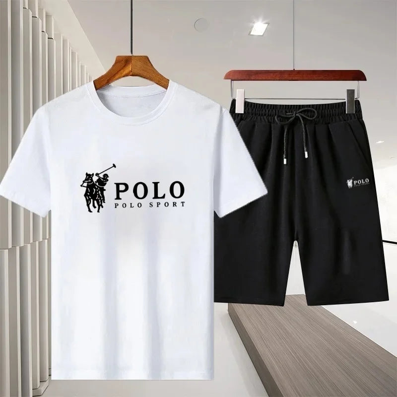 A two-piece set of pure cotton short-sleeved T-shirt and running shorts for men in summer, a fashionable and casual fitness and