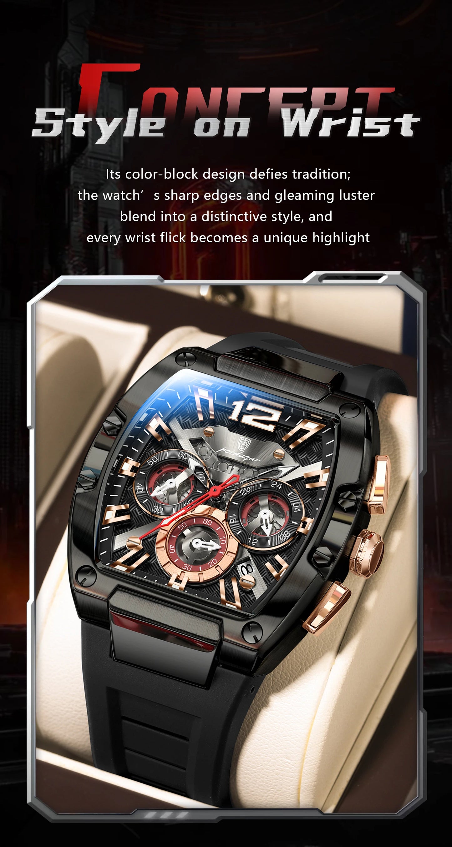 POEDAGAR Luxury Watches For Men Sport Casual Waterproof Luminous Date Man Wristwatch Chronograph Quartz Silicone Men Watch Reloj