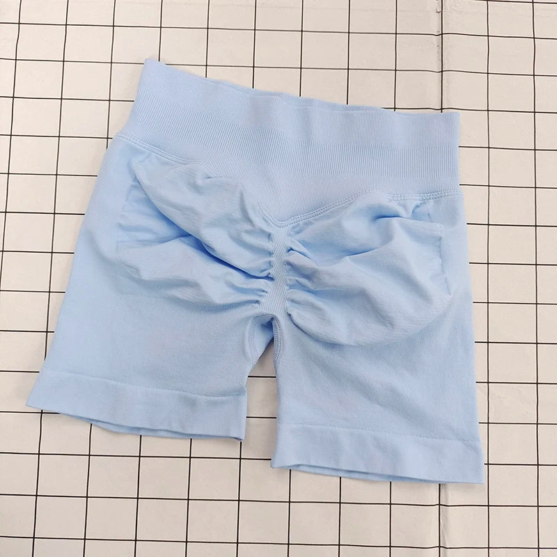 No Logo Dynamic Shorts , Women's Seamless Scrunch  Yoga High Waist Band Gym Short High Stretch Workout Biker Shorts