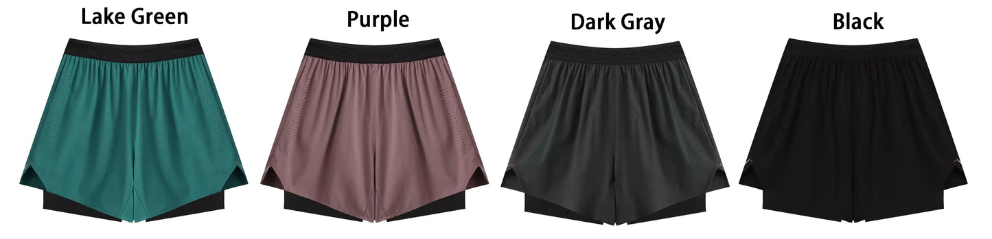 Men Running Shorts Gym Marathon Track Sports Shorts 2 In 1 Quick Dry Workout Training Gym Fitness Short Pants Summer Men Shorts