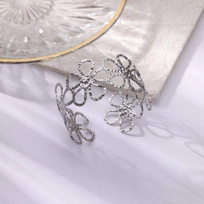 Stainless Steel Bracelet For Women Men Aesthetic Flower Leaf Bangle Opening Gold Color Geometric Bangles Bracelets Femme Jewelry