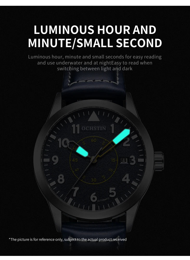 OCHSTIN Men Automatic Mechanical Movement Watch Leather Strap Nylon Male Clock Fashion Waterproof for Men Gift Wirstwatches