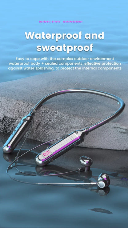Bluetooth 5.2 Earphones Neckband Headphones TWS Wireless Headsets HiFi Stereo LED Digital Display Dual Mode Waterproof Earbuds