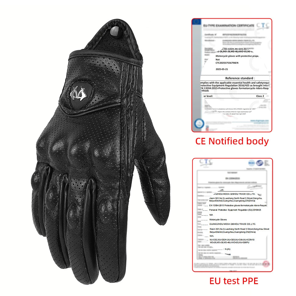 Classic Retro Leather Motorcycle Gloves Summer Wear-Resistant Anti-Slip Men Women Mountain Bike Moto Biker Bicycle Accessories