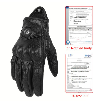 Classic Retro Leather Motorcycle Gloves Summer Wear-Resistant Anti-Slip Men Women Mountain Bike Moto Biker Bicycle Accessories