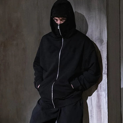 2025 Autumn/Winter New Men's and Women's Double Hats with Hoodie Coat Zipper Windproof and Warm Couple Hip Hop Sports Top
