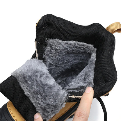 Men's Winter High-Top Snow Boots with Fleece Lining Thickened Waterproof Non-Slip Warm and Cold-Resistant Cotton Hiking Shoes