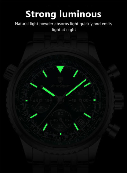 POEDAGAR Luxury Watches For Men Date Chronograph Stainless Steel Man Watch Waterproof Luminous Sport Military Men's Quartz Watch