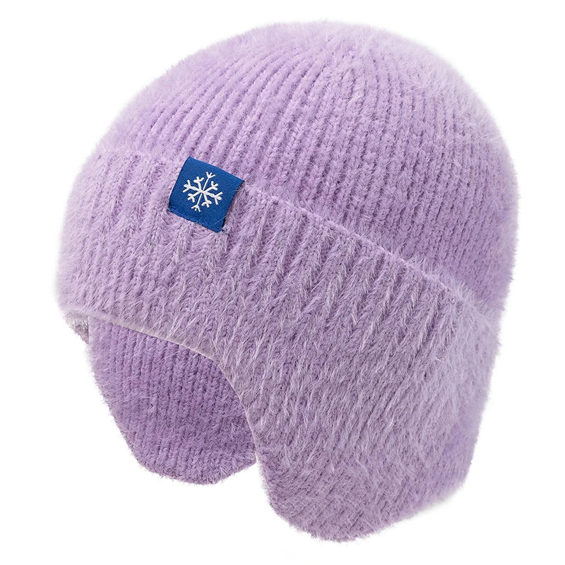 Hot Sale Women Earflap Winter Hat Candy Colors Fashion Faux Fur Knitted Hat Kpop Style Soft Beanie Hats Female Streetwear Cap