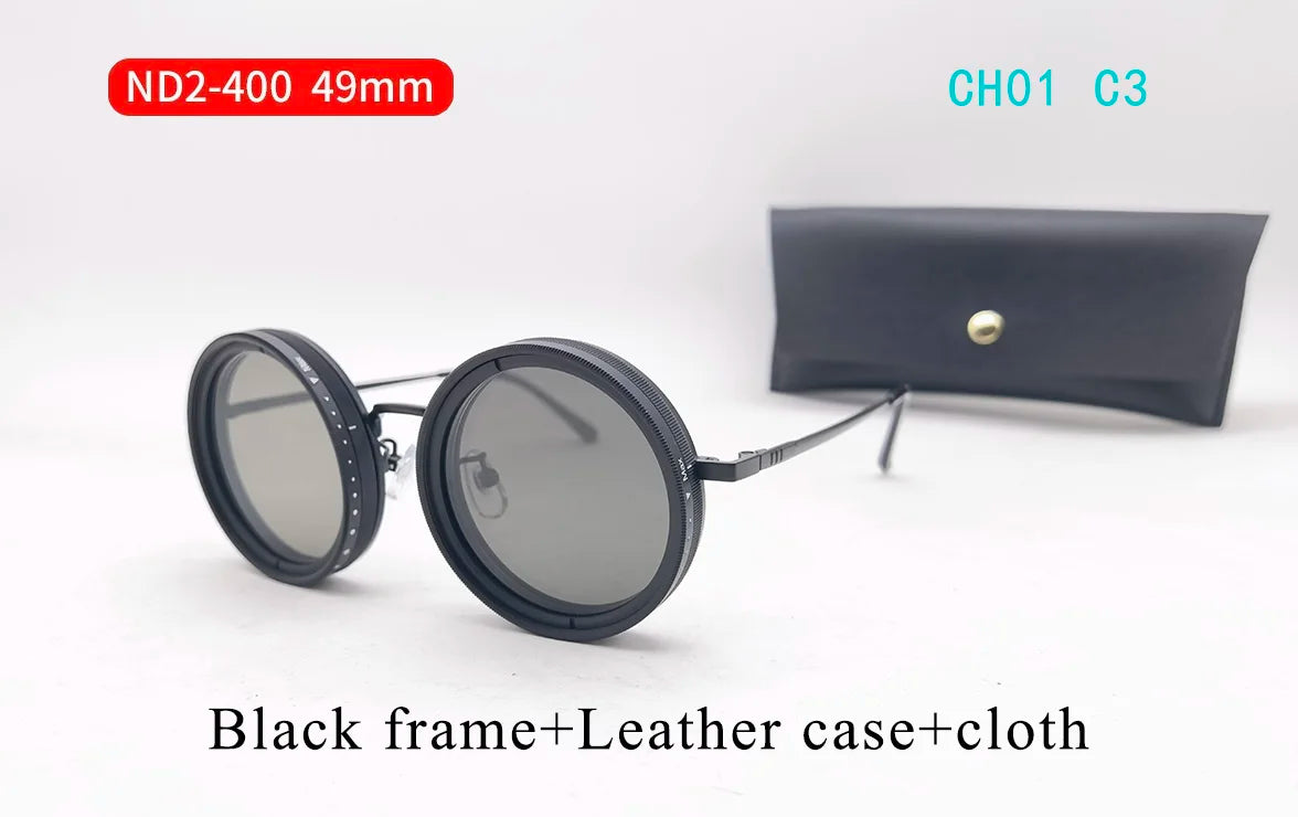 ND9 Retro Punk Round Adjustable Darkening Sunglasses for Men, Outdoor Fishing, UV400 Polarized Driving Glasses