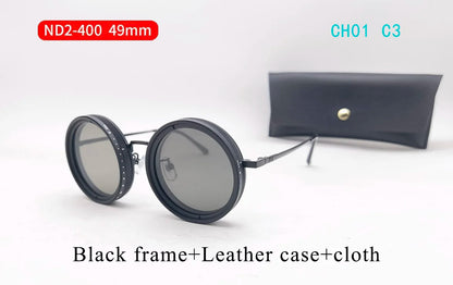ND9 Retro Punk Round Adjustable Darkening Sunglasses for Men, Outdoor Fishing, UV400 Polarized Driving Glasses