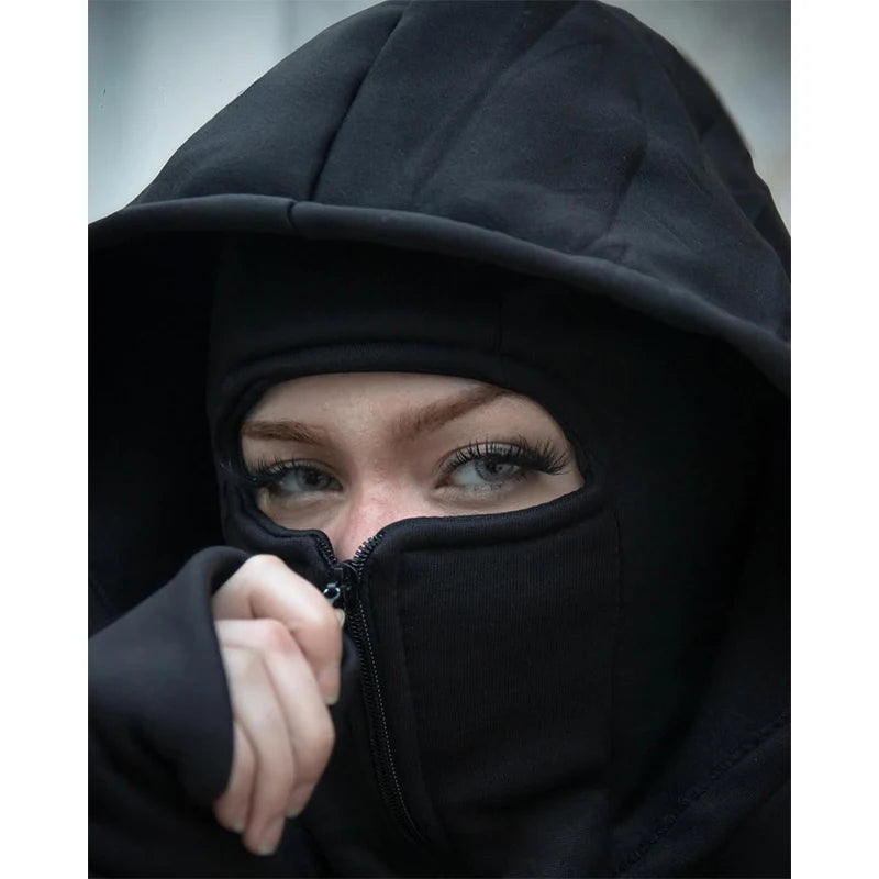 2025 Autumn/Winter New Men's and Women's Double Hats with Hoodie Coat Zipper Windproof and Warm Couple Hip Hop Sports Top