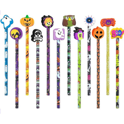 12-36 pcs Halloween Style Pencils Random Design HB Pencil Cartoon Eraser Halloween Themed Stationery Students Gift Boys Girls ZYF