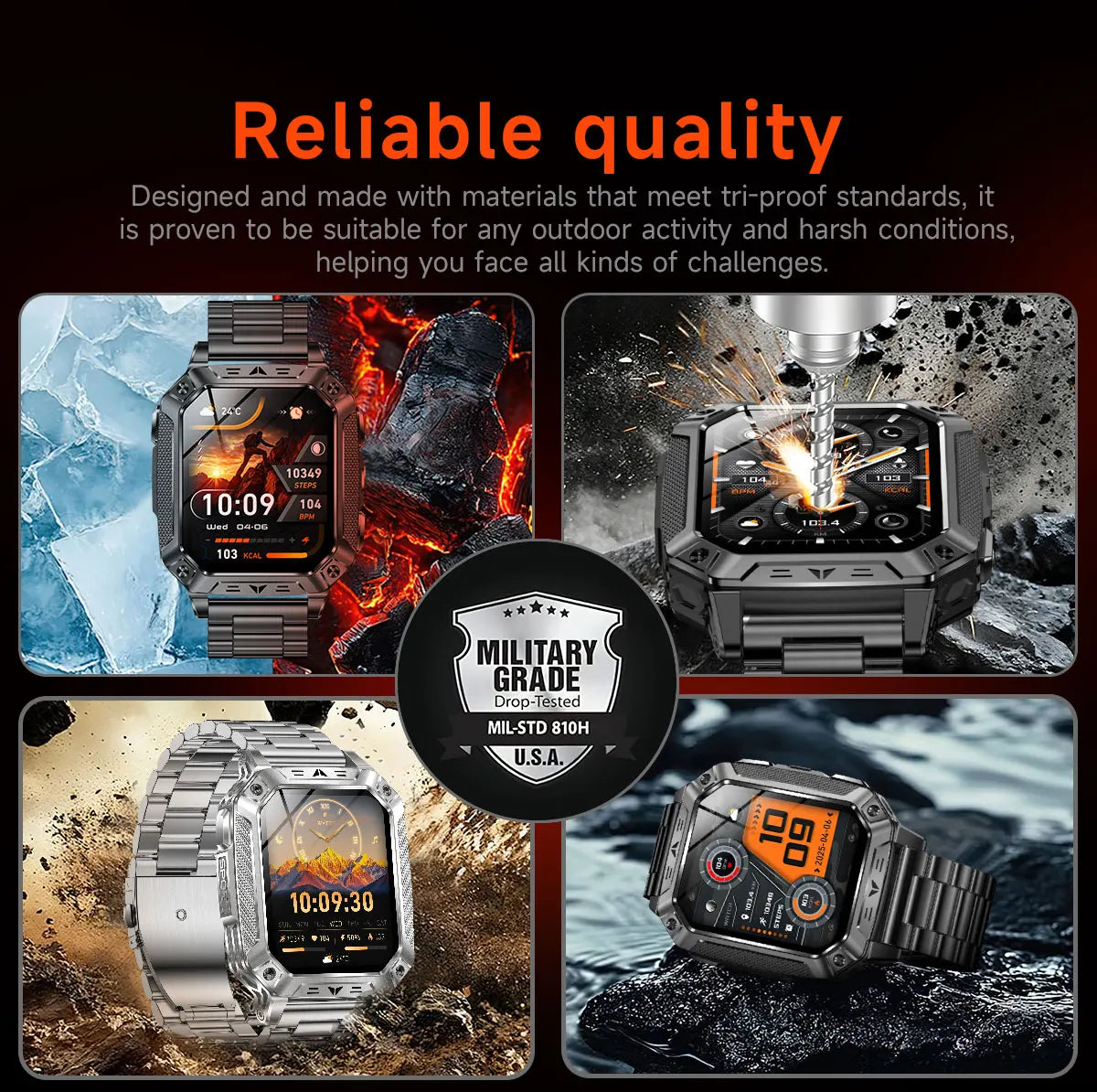 Robust military smart watch 1400Mah battery fitness tracking 10ATM waterproof tactical sports flashlight men's phone watch