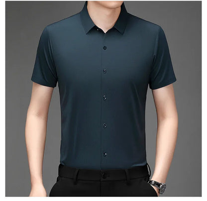 Men's Ultra Stretch Short Sleeve T-Shirt Business Casual Breathable Stretchable Abrasion-Resistant Solid Color Short Sleeve Shirt