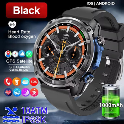 2026 Men GPS New Offline Map Smart Watch 10ATM Waterproof 4GB Route Navigation Clock 1000mAh Battery Outdoors Military Watches