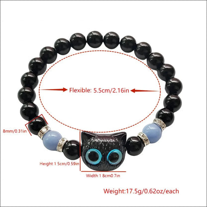 Matching bracelets for couples, women, men, luminous, cute cat friendship bracelet, black and white cat head bracelets, glow in the dark gift.