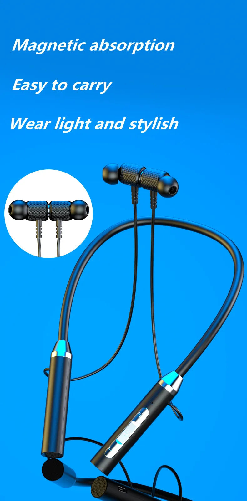 K58 Wireless Earphones Bluetooth 5.3 Neckband Headphones Gaming LED Display HIFI Headset Sports TWS Earbuds With Mic TF Card