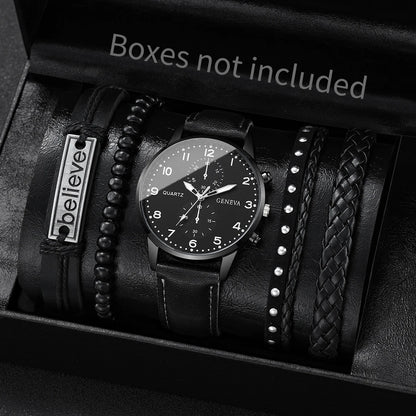 4/5PCS Fashion Men's Watches Man Business Quartz Wristwatch Vintage Leather Bracelets Set Reloj Hombre（Without Box）
