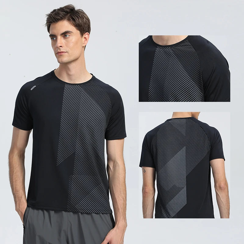 Quick Dry T-Shirt Men Running Fitness Sports Top Gym Training Shirt Breathable Jogging Casual Sportswear