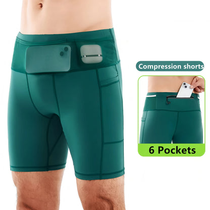 Mul-Pockets Compression Shorts 3.0 Mens Marathon Running Shorts Quick Dry Exercise Training Jogging Cycling Fitness Tight Shorts