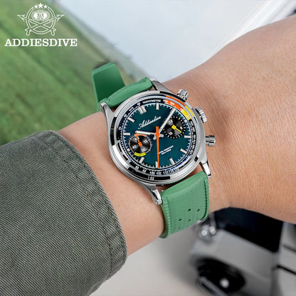 ADDIESDIVE New Men Watch 38mm VK64 Chronograph Fluororubber Luxury Domed Glass BGW9 Luminous 100m Waterproof Quartz Wristwatch