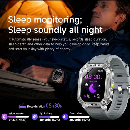 Robust military smart watch 1400Mah battery fitness tracking 10ATM waterproof tactical sports flashlight men's phone watch