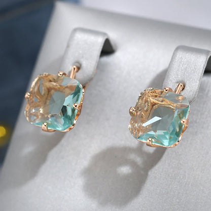 Wbmqda Big Square Light Green Stone Drop Earrings For Women 585 Rose Gold Color Fashion Zircon Jewelry Accessories