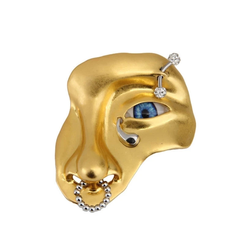 Vintage Half Face Brooch Lapel Pin Simple Sweater Brooches Orcs Mask Exaggerated Alloy Pin Jewelry for Women Man