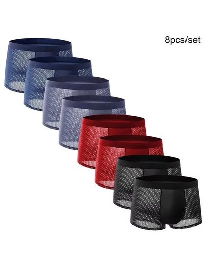 8pcs/set Men's Underwear Ice Silk Mesh Men Panties Breathable Traceless Fashion Panties Male Solid Color Boxer Shorts