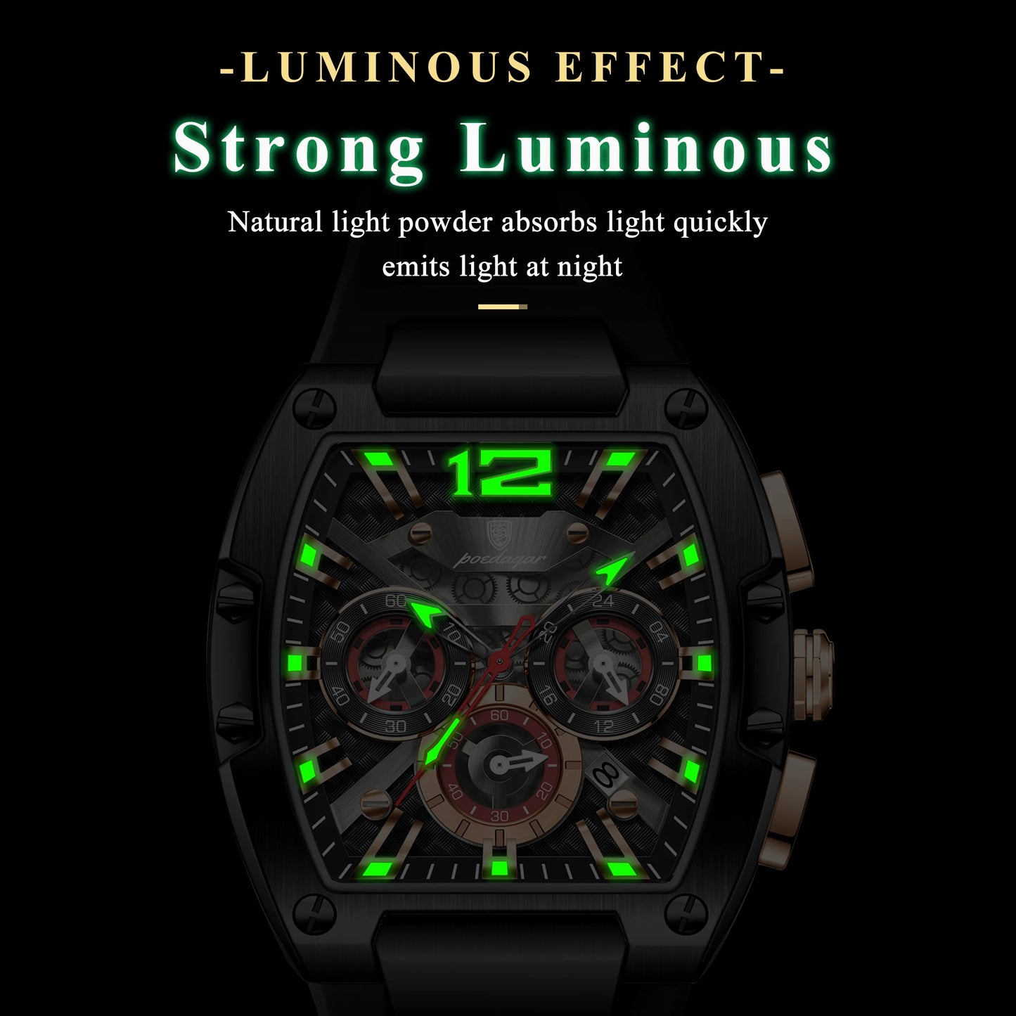 POEDAGAR Luxury Watches For Men Sport Casual Waterproof Luminous Date Man Wristwatch Chronograph Quartz Silicone Men Watch Reloj