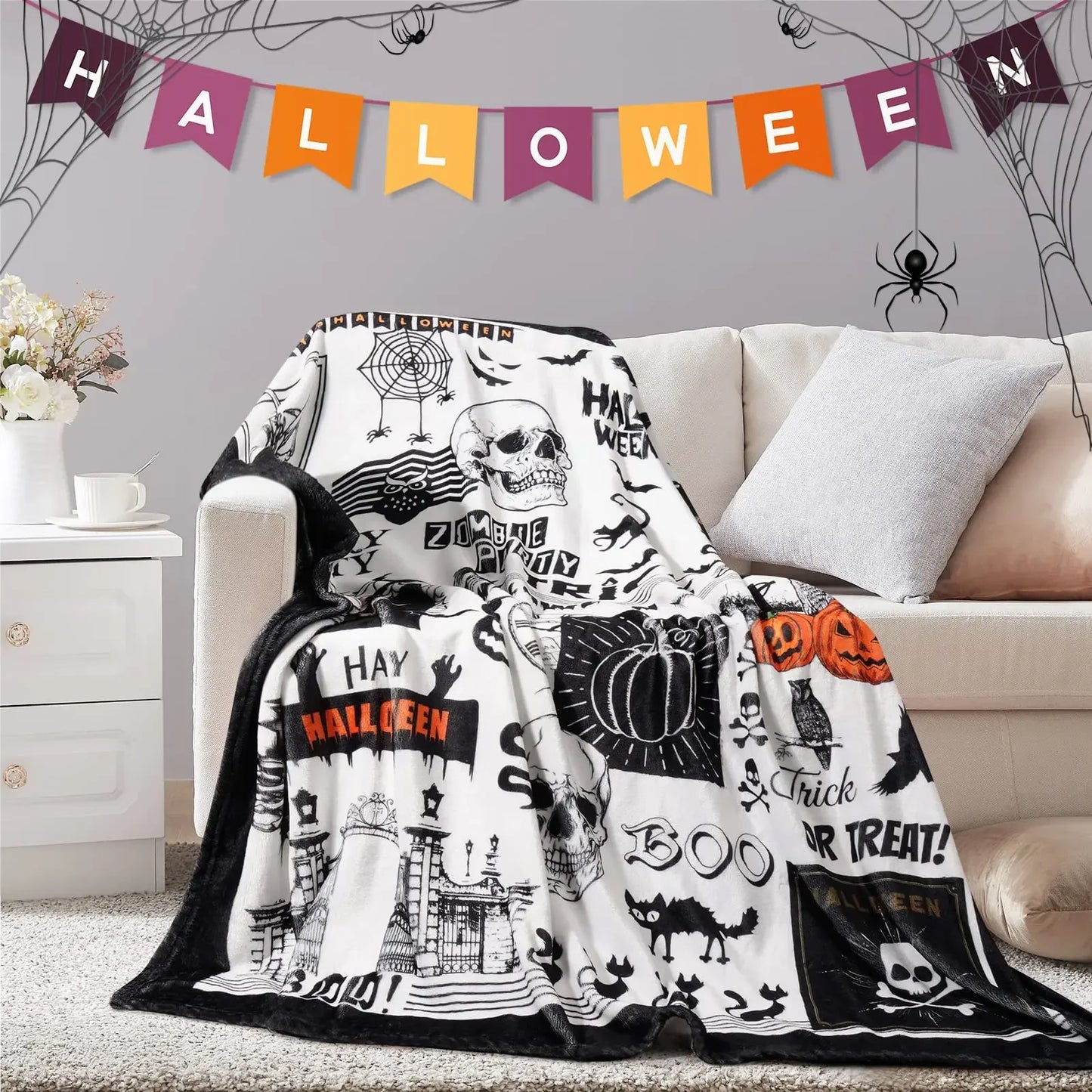 Halloween Throw Blanket for Couch Bed Halloween Fall Thanksgiving Gift Blanket Pumpkin and Ghost Print Blankets Sofa Blankets