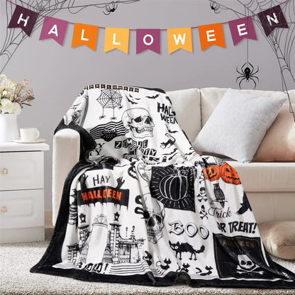 Halloween Throw Blanket for Couch Bed Halloween Fall Thanksgiving Gift Blanket Pumpkin and Ghost Print Blankets Sofa Blankets
