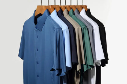 Men's Ultra Stretch Short Sleeve T-Shirt Business Casual Breathable Stretchable Abrasion-Resistant Solid Color Short Sleeve Shirt