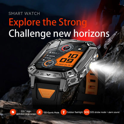 Robust military smart watch 1400Mah battery fitness tracking 10ATM waterproof tactical sports flashlight men's phone watch