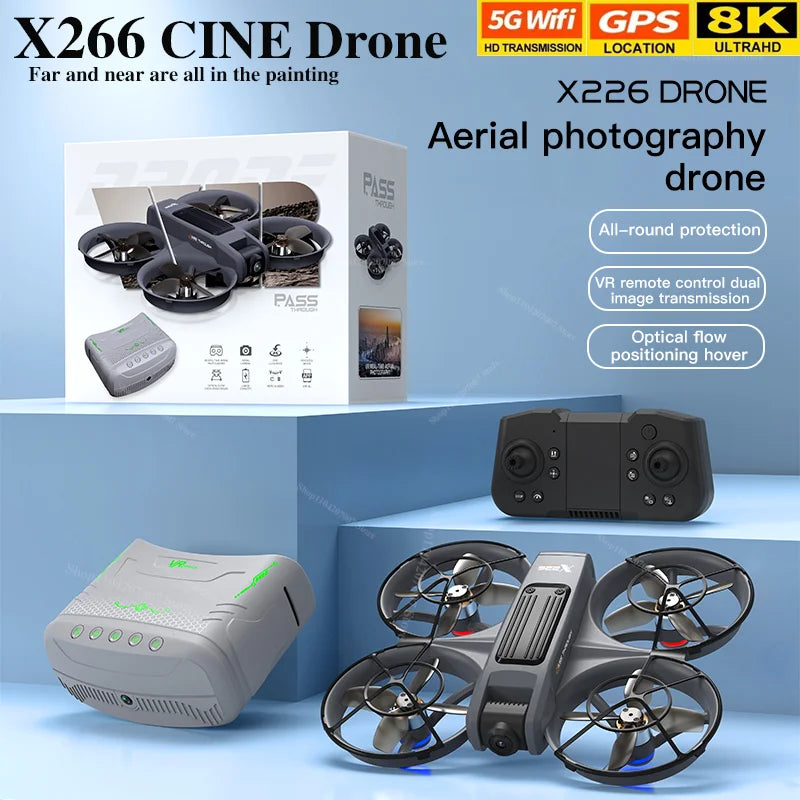 New X266 GPS 8K Professional HD 360° Drone with Dual Cameras, 5G WIFI, Brushless Motors, Obstacle Avoidance, FPV, Foldable Quadcopter, Toys