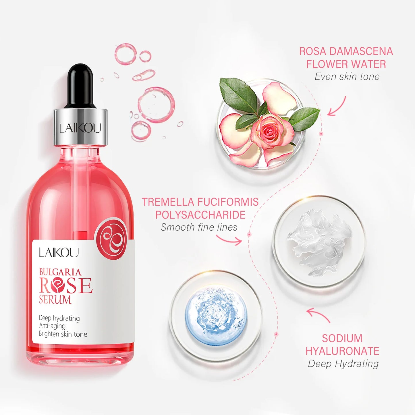 LAIKOU Cherry Blossom or Rose Essence Solution Facial Care Moisturizing Brightening Tighten Hydrating Repair Soothe Soften 100ml