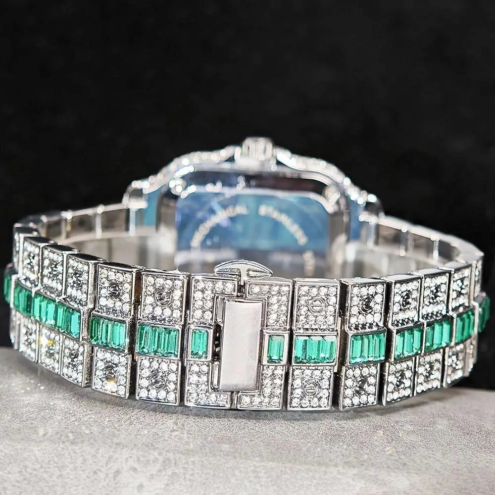 Hot Sale Blue Iced Watch For Man Fashion Colorful Roman Literal Quartz Watch Hip Hop Diamond Jewelry Square Wrist Watch Men Gift