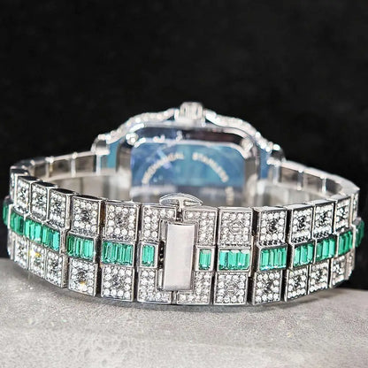 Hot Sale Blue Iced Watch For Man Fashion Colorful Roman Literal Quartz Watch Hip Hop Diamond Jewelry Square Wrist Watch Men Gift