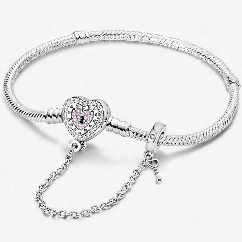 925 Sterling Silver Zircon Sweet Love Heart Bracelet DIY Bead Making Fit Original Pan Bracelets Fine Jewelry Gift