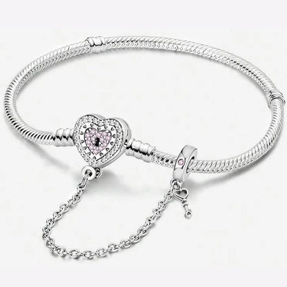 925 Sterling Silver Zircon Sweet Love Heart Bracelet DIY Bead Making Fit Original Pan Bracelets Fine Jewelry Gift