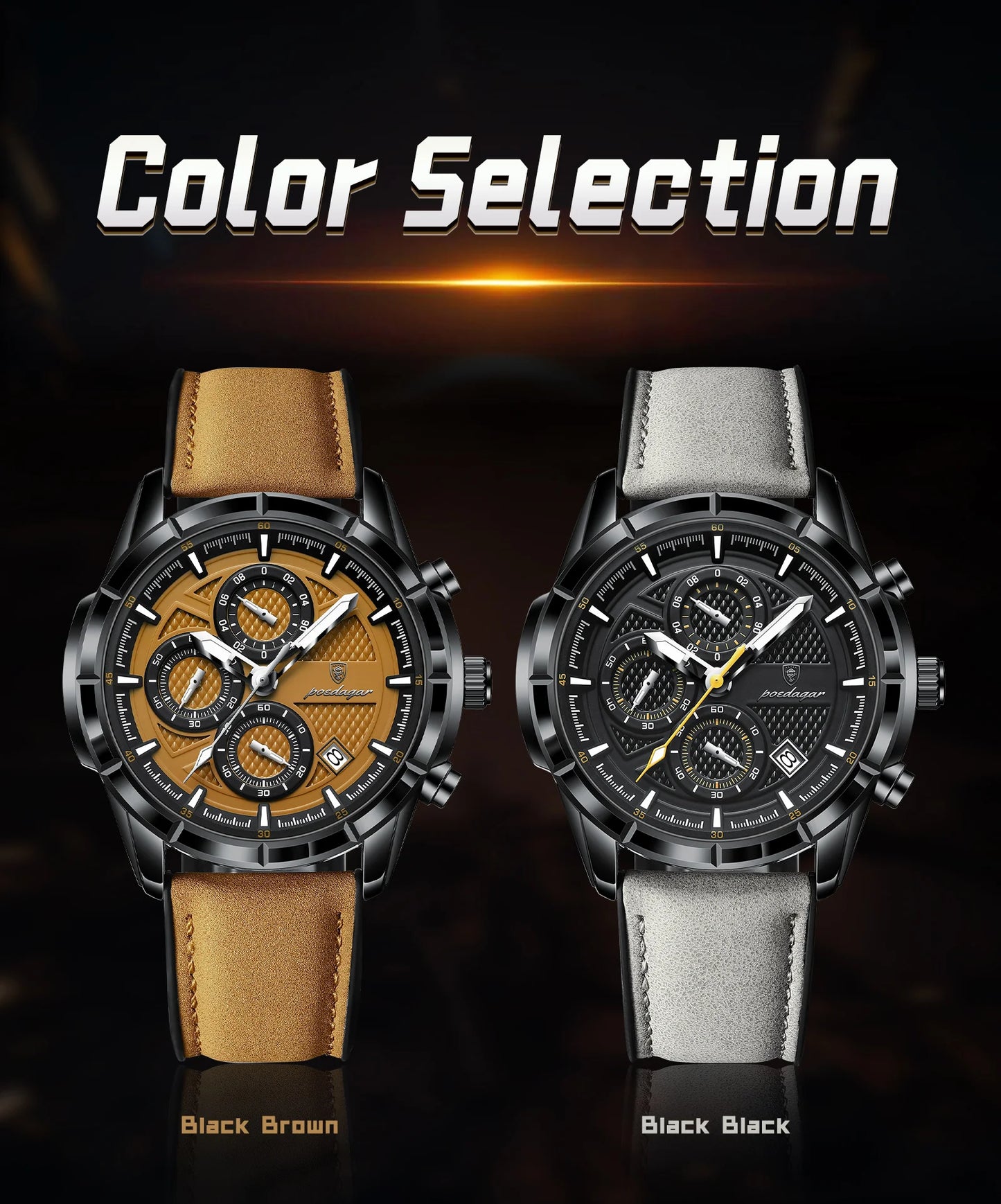 POEDAGAR Luxury Top Men Wristwatch Quartz Original Leather Men's Watches Date Chronograph Waterproof Luminous Man Watch Male+Box