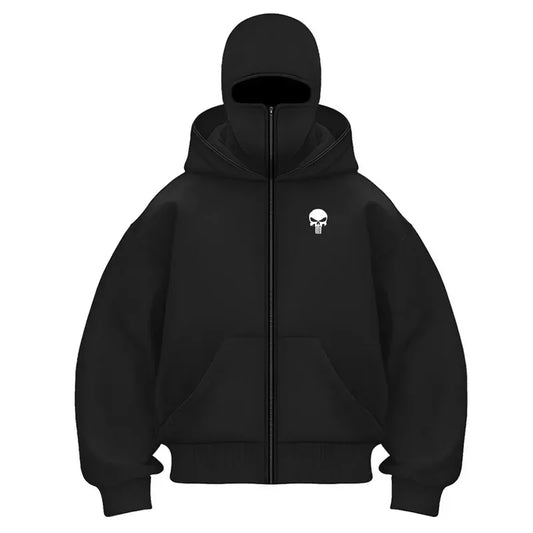 Men's Balaclava Hoodie Half Zip up Double Hooded Fleece Sweatshirt Unisex Fall Winter Warm Outfit for Men Women