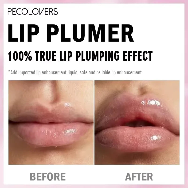 Lip plumper oil, instant volumizer, increases lip elasticity, long-lasting hydration, lip gloss, sexy beauty makeup.