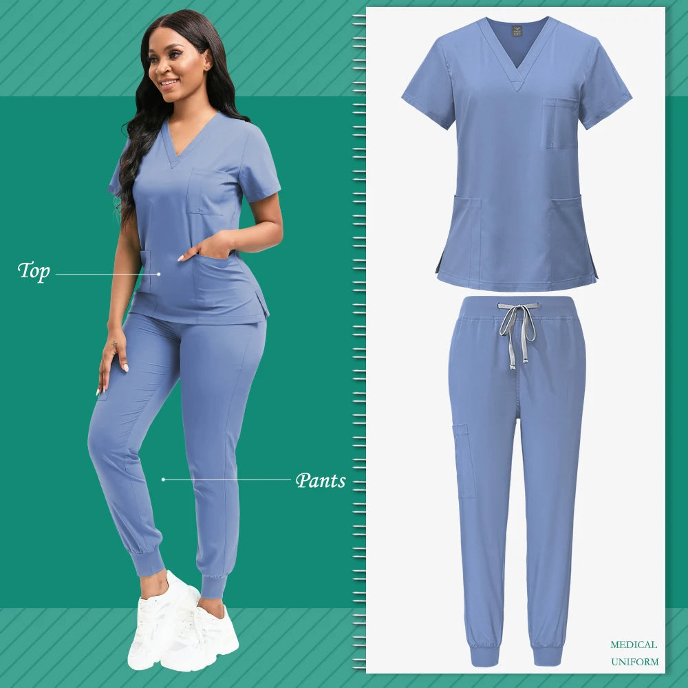 Cleaning Uniform for Women Nursing Scrub Top Pants Medical Suit Pediatric Nanny Work Wear Operating Room Surgical Gown Wholesale